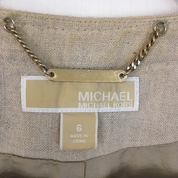 Michael Kors Beige Linen Gold Hardware Crop Jacket - Picture 7 of 8